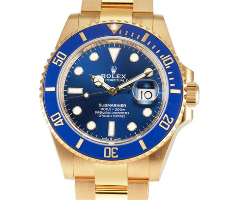 rolex submariner blue dial yellow gold|Rolex Submariner 18k yellow gold.